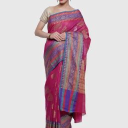 Banarasi Silk Works Pink Silk Woven Saree With Unstitched Blouse-picture-35
