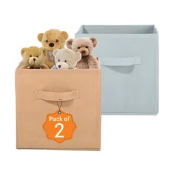 Kuber Industries Beige Set of 2 Multi-Utility Cloth Storage Organisers Box-75