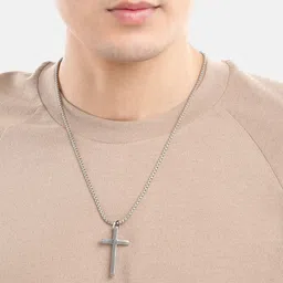 AGARWALPRODUCT Stainless Steel Silver-Plated Jesus Christ Cross Pendant With Chain-image-51