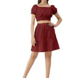 Moomaya Marron Regular Fit Crop Top With Skirt-picture-32