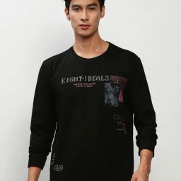 SHOWOFF Black Slim Fit Printed Sweatshirt-image-80