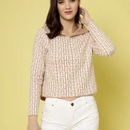 Mafadeny Beige Printed Sweater-image-0