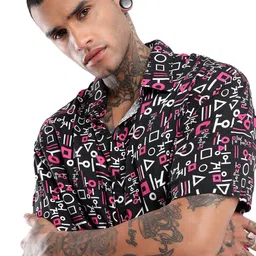 WROGN Men Spread Collar Geometric Printed Relaxed Fit Casual Shirt-image-4