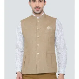 Louis Philippe Beige Linen Slim Fit Pattern Nehru Jacket-picture-39