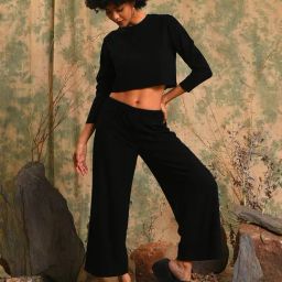 Campus Sutra Black Cotton Crop Top With Pants-image-45