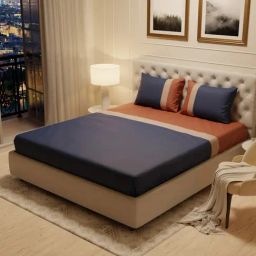 Stoa Paris Urbain Navy Blue 300 TC Polyester King Bedsheet with 2 Pillow Covers-image-103