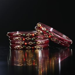 SOMIL Set Of 12 Artificial Stones Glass Bangles-picture-14