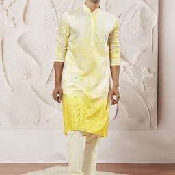 VASTRAMAY Men Ombre Embroidered Regular Mirror Work Kurta with Trousers-32