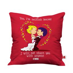 Indigifts Red & White Printed Square Shaped Cushion image 3