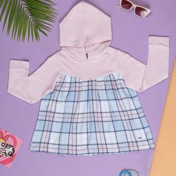 Purple United Kids Girls Cotton Checked Hooded Sweatshirt-image-95