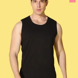 WOOSTRO Pack Of 2 Printed Super Combed Cotton Gym Vests VWS26(ALONE PEACH)(PLAIN BLACK)-image-91
