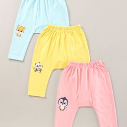 Babyhug Full Length Antimicrobial Diaper Leggings Animal Print Pack of 3 - Blue Yellow Pink-image-93