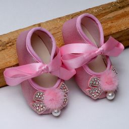 Daizy Shimmery Stone & Pearl With Pom Pom & Ribbon Detailed Booties - Pink-image-88