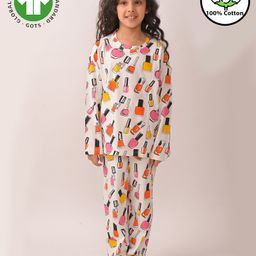 Anthrilo Full Sleeves  Nail Paint Printed Night Suit - White-image-32