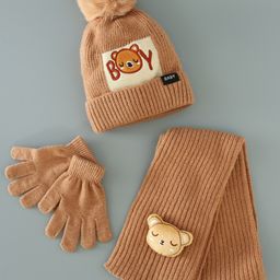 Babyhug Woolen Cap Gloves & Muffler Set - Brown-22