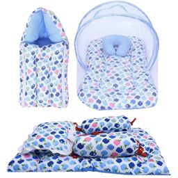 Fareto Combo of 4 Pcs Bedding Set Baby Bed with Net Carry Bag - Blue-11