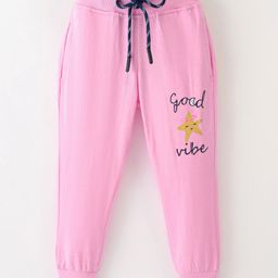 Olio Kids Cotton Sinker Full Length Lounge Pant Text Print - Light Pink-picture-5
