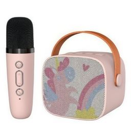 HAPPY HUES Unicorn Rainbow Design Portable Bluetooth Speaker with Wireless Microphone Karaoke Toys Gifts for kids- Pink-2