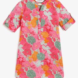 Campana  100% Cotton Three Fourth Sleeves  Floral Printed Kurta - Pink & Green-image-94