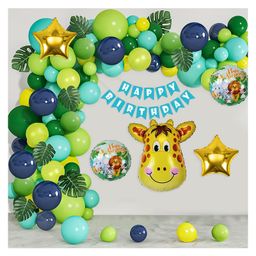 Special You Birthday Decoration DIY Combo Kit Jungle Theme with Green Blue and Yellow Balloons and Giraffe Foil balloon set Artificial Leaves and Happy Birthday banner- Green- Pack of 59 Items-9