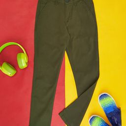 Pantaloons Junior Solid Button Down Trousers - Olive Green-image-16