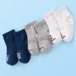 Doodle Poodle Cotton Knit Ankle Length Socks Text Print Pack of 3 - White Grey & Navy Blue-image-90