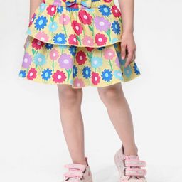 Babyhug Single Jersey KnitSkirts Floral Printwith Bow Applique- Yellow-image-70