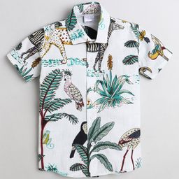 Polka Tots Half Sleeves 100% Cotton Beach & Animal Printed Shirt - White-picture-30