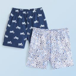 Honeyhap 100% Cotton Single Jersey With Bio Finish Mid Thigh Boxers Bike Print  Pack of 2  - Bright White & Navy Blue-image-61