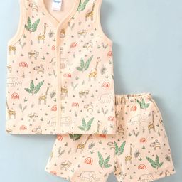 Tango Single Jersey Knit Sleeveless Night Suit Jungle Safari Theme - Peach-image-78
