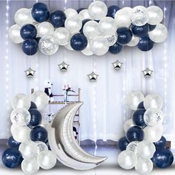 Surprise Decor Rubber Happy Birthday Decoration Items - White And Blue Balloons Pack Of 43 For Kids Birthday Decorations|Blue Balloons For Decoration|Moon And Stars Decoration|Welcome Home Decoration-image-36