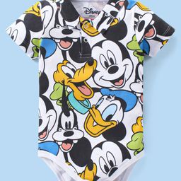 Babyhug Disney Interlock Knit Half Sleeves Onesie With Mickey Mouse Graphics - White-image-57