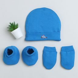 BUMZEE Cotton Placement Panda Printed Cap Mittens & Booties Set - Royal Blue-image-30