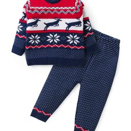 Babyhug Knit Full Sleeves Sweater Set with Intarsia Design -Navy Blue-image-19