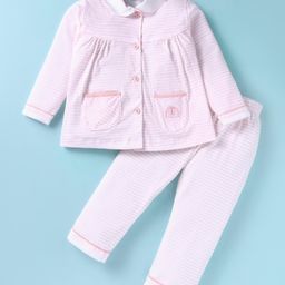Teddy Sinker Knit Full Sleeves Night Suit with Stripes & Pockets Detailing - Pink-image-29