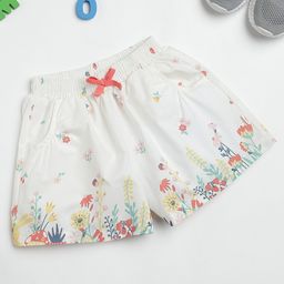 Milou Cotton Floral Printed Bio Washed Shorts - White-image-96