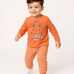 Babyhug Disney Single Jersey Knit Full Sleeves Night Suit with Tigger Graphic - Orange-image-27