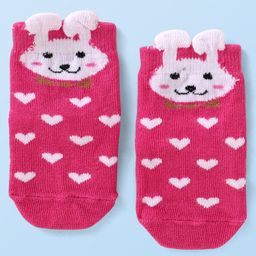 Cutewalk by Babyhug Non Terry Knit Anti-Bacterial Ankle Length Anti-Skid Socks with Bunny Applique - Dark Pink-image-102