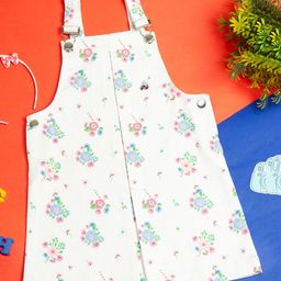PURPLE UNITED KIDS Twill Sleeveless Floral Printed Dungaree - White-image-75