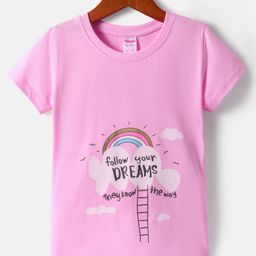 Tango Single Jersey Knit Half Sleeves T-Shirt Follow Your Dreams Text Print - Pink-image-89