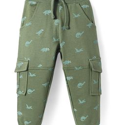 Babyhug Cotton Knit Full Length Lounge Pant with Dino Print - Green-image-59