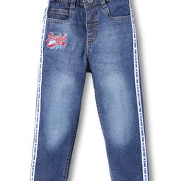 Babyhug Cotton Denim Full Length Jeans With Text Embridoery - Blue-picture-40