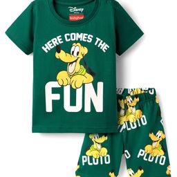 Babyhug Disney Single Jersey Knit Half Sleeve Short Night Suit With Pluto Graphic - Dark Green-image-44