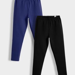 Orange Sugar Cotton Lycra Knit Pack Of 2 Solid Stretchable Leggings - Royal Blue & Black-image-94