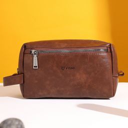 VISMIINTREND Toiletry Pouch for Men Vegan Leather Cosmetic Bag Multi-Compartment Water Resistant Travel Toiletry Bag - Coffee Brown-image-30