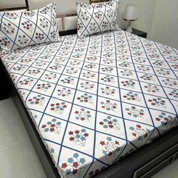 Pure Decor White & Blue Floral 300 TC Queen Bedsheet with 2 Pillow Covers-picture-10