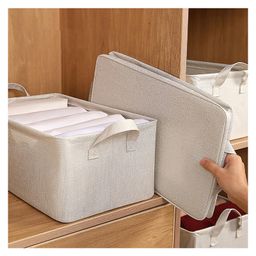 House of Quirk Store Wardrobe Organizer For Clothes With Metal Fram Foldable Storage Box, Storage Boxes For Baby Cloths, socks, Soft Toys -Beige/Brown image 2