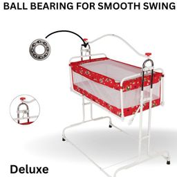 Infanto Compact Cradle, Palana, Jhula - with Extra Height | Breathable Net, Anti-Skid Pad, Swing Lock, Easy Folding, 3-Adjustable Heights, Smooth Swing with Ball Bearing | 0 to 12 Months-DLX-RED image 2
