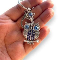 BLUE BEADS Blue and Silver Color Owl with Evil Eye Keychain-picture-34