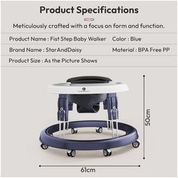 StarAndDaisy Baby Walker for 6 to 24 Months with 360° Rotational Wheels & Padded Seat, with Adjustable Height- Blue image 3